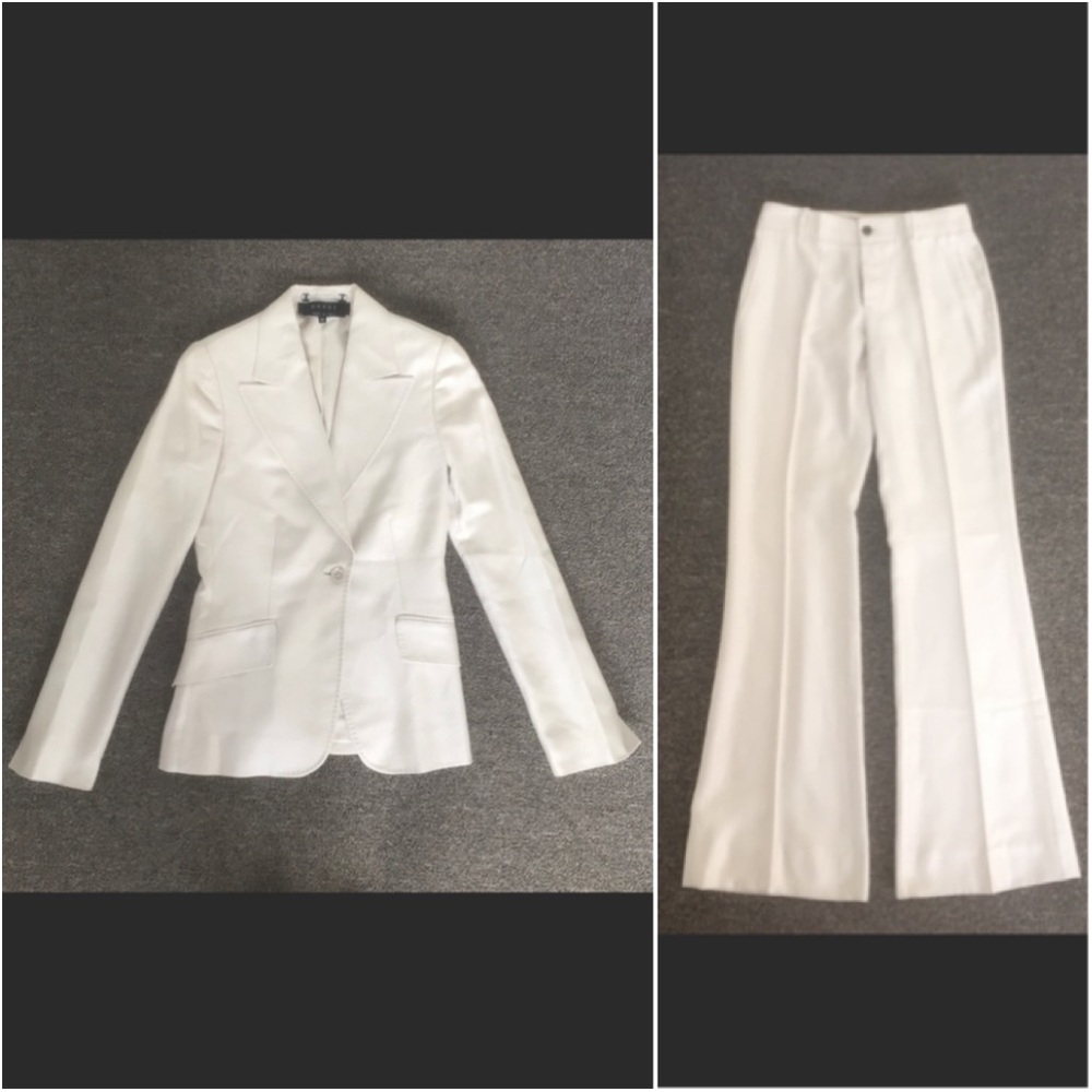Gucci Pant Suit size 38 Made in Italy Silver Cream